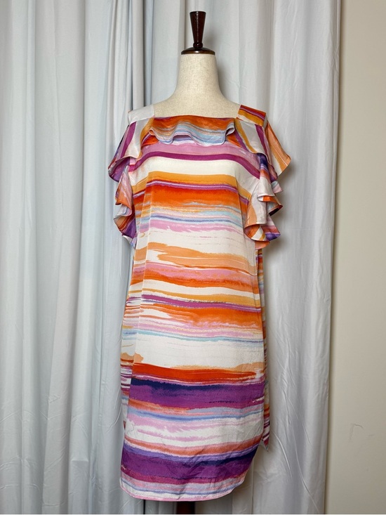 Amanda Uprichard Dresses & Skirts - Amanda U Watercolor Ruffle Dress Bright Stripe Shift Medium